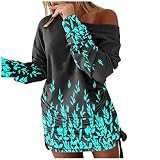 Farbverlauf Kleid für Damen Casual Langarm Rundhals T-Shirt Mini Swing Kleider Langarm Flowy Tiered Rüschen Casual Party Herbst Schwarz Midikleid Freizeitkleid Hüftk