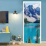 Türtapete Selbstklebend Schneeberg Blaues Meer Türposter 3D Bewirken Fototapete Türfolie Poster Tapete Abnehmbar Wandtapete für Wohnzimmer Küche Schlafzimmer 90X200C