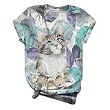 Lialbert T-Shirts Damen Sommer Lose Kurzarm runden Ausschnitt Lustige 3D-Cartoon Bunte Kuh Katze Esel Tier Bedruckte Blusen Komfortable Grafik Shirts Tunika Tops Tee Mädchen …