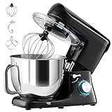 DREAMADE 1400W Küchenmaschine mit 6 Geschwindigkeiten& 7L Edelstahlschale, Knetmaschine mit Rührbesen, Knethaken, Schlagbesen & Spritzschutz, Teigmaschine Rührmaschine (Schwarz)
