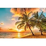 GREAT ART® Fototapete – Barbados – Wandbild Dekoration Urlaub Sonnenuntergang Meer Karibik Strand Palm Beach Sommer Insel Sunset Traumurlaub Foto-Tapete Wandtapete Fotoposter (210 x 140 cm)
