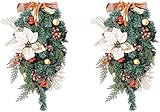 2 Packungen Künstliche Weihnachten Teardrop Kranz, rote Weihnachtsstern Kiefer Nadeln Teardrop Tür Swag mit roten Beeren und Kiefernkegeln Dekoration for Urlaub Wandtür Fensterdekor ( Color : B )