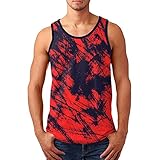 sutelang lurryly Ärmelloses Tanktop für Herren, mit tropischem Druck, lässig, Strand-T-Shirt, Sommer, Rundhalsausschnitt, Bodybuilding, Sport, Fitness, Fitnessstudio, T-Shirt, Weste, rot, L