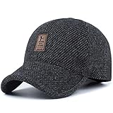 Yixda Herren Wintermütze Baseball Cap Schirmmütze Ohrenschutz Warme Kappe (03Schwarz)