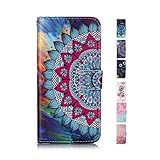 UCool für Apple iPhone 7 Plus 8 Plus Hülle PU Leder Flip Klappbar Lederhülle Schutzhülle 3D Mandala Blume Bunt Muster Wallet Cover Flip Case Handyhülle mit Kartenfach Tasche E