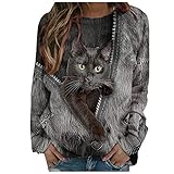 Beste Freunde Pullover Damen Kapuzenpullover Sweatshirt Herbst Winter Langarm für Frauen mit Katze Motiv Hemd Damenmode Lässig Langarm Bedruckte O-Neck Tops Sweatshirt B