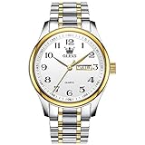 OLEVS Herren-Armbanduhr, leicht ablesbar, Ziffernblatt, legere Uhr, Gold, Silber, Edelstahl, wasserdicht, analog, Quarz-Armbanduhr, White Strap &White Face,