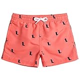 MaaMgic Kleine Jungen Badeshorts Schnelltrocknend Boardshorts mit Mesh-Futter Taschen und Verstellbarem Tunnelzug MEHRWEG, 2 Jahre, Dinosaurier Orang