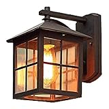 Rustikal Außenleuchte Wandleuchte Vintage Industrie Schwarz Aluminumguss und Glas Landhaus Stil Aussenwandlampe Wasserdicht IP23 für Hof Terrassen Eingang Hauswand Balkon Villa B24*H26.5CM