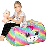 Beinou Einhorn Sitzsack Kinder Stofftier Aufbewahrung Sitzsack Kuscheltiere Regenbogen Kinderzimmer Sitzsäcke Großes Samt Sitzkissen Stühle 61x61CM Nur T
