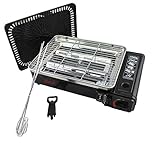 IMEX transportabler Gasgrill Gaskocher Gaskoffer im Tragekoffer Campingkocher mit Gitter, Spießen, Grillblech und Heb