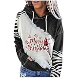 Weihnachtspullover Xmas Pullover Weihnachten Hoodie Damen Weihnachtspulli Kapuzenpullover Rentier Pullis Sweater Weihnachts-Sweatshirt,Loses Joker Langarm T-Shirt Winterjacke Teenager Kapuzenp