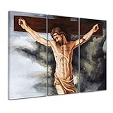 Bilderdepot24 Bild auf Leinwand | Jesus am Kreuz in 120x80 cm mehrteilig als Wandbild XXL | Wand-deko Dekoration Wohnung modern Bilder | 210017