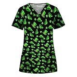 YANJING Bedrucktes Kurzarm-Oberteil mit V-Ausschnitt für Damen Arbeitsuniform Taschenoberteil Hemd FüR D