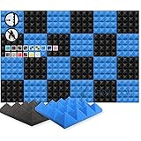 Arrowzoom 24 Akkustik Platten Akkustikschaumstoffmatten Akustikschaumstoff 25x25x5cm Fliesen Dämmung Wanddeko Pyramiden Noppenschaumstoff Breitbandabsorber Decke Foam Feuerhemmend Blau Schw