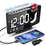 Projektionswecker Radiowecker mit Digitaler Wecker mit FM Radiowecker Snooze Dual Alarm USB Anschluss 3 Helligkeiten LED-Anzeige 180° Funkuhr Digital Geeignet für den Einsatz zu Hause im Bü