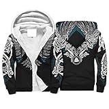 Herren-Kapuzenpullover aus Fleece, Motiv: Wikinger, Valknut, Drache, gefüttert, Reißverschluss, gemütlich, langärmelig, lässiges Sweatshirt, weiß, XXL