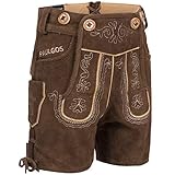 PAULGOS Kinder Trachten Lederhose + Träger, Echtes Leder, Kurz in 2 Farben Gr. 86-164 (146, Hellbraun)