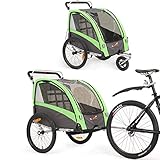 Kinderfahrradanhänger und Kinderwagen 2 in 1 Anhänger Jogger für Kinderfahrradanhänger mit Buggy-Set + Federung BT504S (Grün)