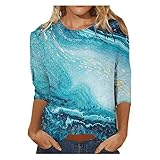 Pullover Damen Mode Druck Langarmshirts Freizeit Halber Ärmel Tunika Shirt Frauen Rundhals Lockerer Bequemer Streetwear Große Größe Laufshirt Sw