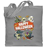 Shirtracer Halloween Outfit - Happy Halloween mit Tieren - Unisize - Hellgrau - Fun - WM101 - Stoffbeutel aus Baumwolle Jutebeutel lange Henk