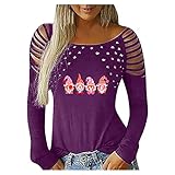 GOKOMO Damen Valentinstag Retro Shirt Langarm Rundhals Elegant Pullover Fraun Sweatshirt mit Kapuze Frühling Pullover Für Damen Rivet Hohles Lässiges Bluse Frühlingsoberteile(L,Lila)