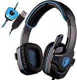 SADES SA901 PC Gaming Headset 7.1 Surround Sound USB Kopfhörer mit Rauschunterdrückung Mic und Deep Bass und Lautstärkeregler (blau)