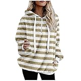 MEITING Hoodie Damen Kapuzenpullover Teddy-Fleece Pullover Herbst Winter Warm Oberteil Langarm Einfarbig Casual Sw