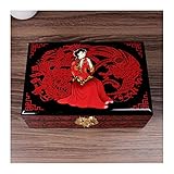Schmuck-Organizer-Box Vintage Schmuckkasten Antike lackierte Blume Holzschmuck Aufbewahrungsbox mit Spiegel for Schmuck Halskette Ohrringe Lagerung Schmuckkästchen mit Schloss ( Color : Beauty-2 )