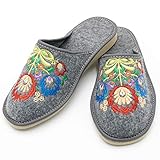 absoft Hausschuhe für Damen 100% Filzpantoffeln mit Stickerei (37 EU, Grau)