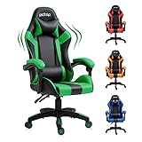 YAMASORO Gaming Stuhl Bürostuhl Ergonomischer Gamer Stuhl mit Kopfstütze und Lendenkissen, höhenverstellbar Schreibtischstuhl, bis 150 kg belastbar, 90-135° Neigungswinkel Drehstuhl (Schwarz-Grün)