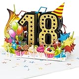 LIMAH® Pop-Up 3D Grußkarte/ Hochwertige PopUp 3D Geburtstagskarte zum 18. /Happy Birthday Motiv/in schwarz Gold/Groß mit G