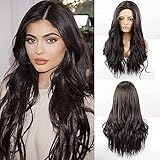 Synthetische Lace Front Wig Ombre Dirty Blonde Perücke für Frauen Lange Blonde Wellige Perücke (Wavy&Natural Black)