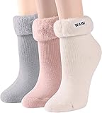 ALBAGO Warme Winter Thermosocken mit Vollplüsch Isolierte dicke Heat Socks für kaltes Wetter (3 Pairs-grey+beige+pink-home Lounge Thermal Socks)
