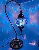 Mosaiklampe Bogenglas M - handgefertigtes Muster - Orientalisch Türkisch Marokkanische Deko - Kupfer Messing Geschenk Laterne, Farbe: Blau S