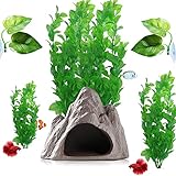 ADLOASHLOU Betta Fish Accessories Aquarium-Höhlen-Dekorationen und Betta-Hängemattenhaus, Höhle, Versteck, Bett, Blatt, geeignet für Buntbarsche, Betta, Beta-Fische und Garnelen-Versteck