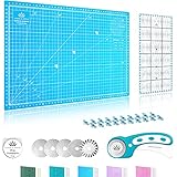 Lange & König Rollschneider Set in 3 Größen [A1, A2, A3] und 5 Farben Inkl. Schneidematte, Rollschneider, 5 Ersatzklingen, Patchwork-Lineal + 20 Stoffklammern als Nähzubehör (Blau, A3 Set)