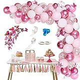 Rosa Luftballon Girlande, Rosa Geburtstags Dekoration mit Schmetterlingen, 117 Stück Ballongirlande Kit Metallic Rosa Weiße Latexballon Konfetti Ballons für Mädchen Babyparty, Geburtstag, H