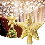 Weihnachtsbaumspitze Stern mit Schneeflocken LED Projektor, Elktry Strombetrieben Christbaumspitze Stern, Rotierendes LED-Licht als funkelnden dynamischen Schneeflocke, Baumspitze mit Lichtern - G