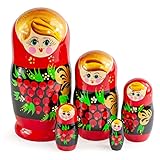 Azhna 5 stücke 15 cm Matryoshka Nesting Doll Home Decor Sammlung Klassischen Stil Handgemalte Russische Puppe Holz Stapeln Puppe (Rowan)