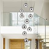 moderne Treppe Kronleuchter 10 Glaskugeln kreative Persönlichkeit Wohnzimmer Leuchte minimalistischen langen Pendelleuchte, 40 * 200 cm (Farbe : Silber)