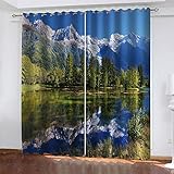 MXYHDZ Blickdicht vorhang für Schlafzimmer - Naturlandschaft mit Bergen, Flüssen und Seen - 3D Druckmuster Öse thermisch isoliert - 150 x 166 cm - 90% blickdicht vorhang für Kinder Jungen Mädchen Sp