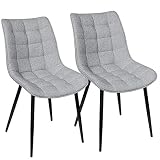 WOLTU® Esszimmerstühle BH206hgr-2 2er Set Küchenstuhl Polsterstuhl Wohnzimmerstuhl Sessel mit Rückenlehne, Sitzfläche aus Leinen, Metallbeine, Hellg