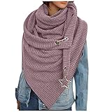 Damen Schal Dreiecksschal Groß Elegant Bunt Feder Drucken Button Knopf Dreieckstuch Weich Warme Herbstschal Winterschal Karo Tartan Streifen Herbstschal Halstücher Cape Scarf Lätzchen Dreieck