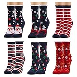 LAJIAOMIAN Women Christmas Warm Socks Cute Woolen Christmas Print Socks Tube Socks 6pairs (Multicolor, One Size)