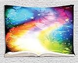 ABAKUHAUS Blumen Wandteppich, Märchenbuch Regenbogen, Wohnzimmer Schlafzimmer Heim Seidiges Satin Wandteppich, 150 x 100 cm, Mehrfarbig