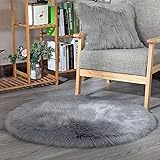 GE CHENG Runder Teppich,Kunstfell Pelz Stil Teppich Faux Fleece flauschig Bereich Teppiche Anti-Rutsch Yoga Teppich für Wohnzimmer Schlafzimmer Sofa Boden Teppiche (grau, 45 cm)