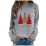 Damen Sweatshirt Casual Langarmshirt Weihnachten Pullover Oberteile Rundhals Basic Shirts Herbst Winter Langarmshirt Elch Rentier Drucken Bluse Tops Jumper Weich Bequemes Streetw