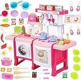 Kinderplay Kinderküche Spielküche mit Toaster - Kinder Küche mit Zubehör, Küchenspielzeug mit Sound- und Licht, Wasserhahn mit Wasser - Pump-Funktion, Kinderküche zubehör mit Spüle, KP6030