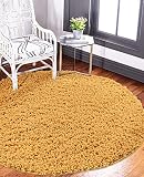 Shaggy Teppich Rund Einfarbig - Langflor Hochflor 3 cm - Modern Teppiche fürs Wohnzimmer Schlafzimmer Esszimmer jeden Raum - Viele Farben & Größe - Gelb 140 x 140